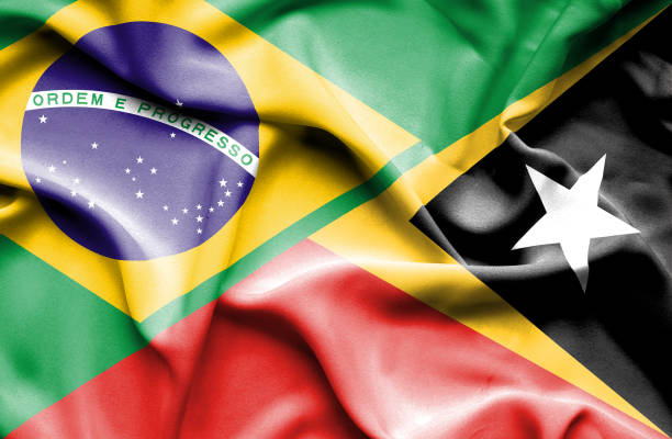 istock Waving flag of East Timor and Brazil 666713844