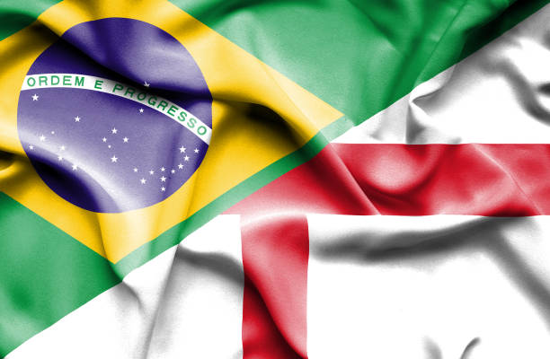 istock Waving flag of England and Brazil 666713860
