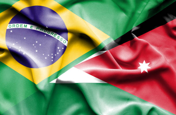 istock Waving flag of Jordan and Brazil 666713966