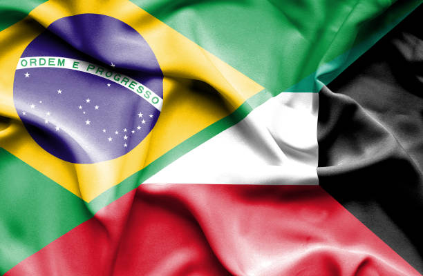 istock Waving flag of Kuwait and Brazil 666713976