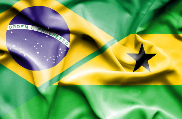 istock Waving flag of Sao Tome and Principe and Brazil 666714130