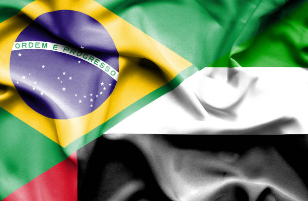 istock Waving flag of United Arab Emirates and Brazil 666714242