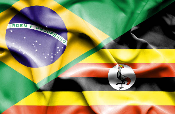 istock Waving flag of Uganda and Brazil 666714244
