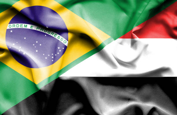 istock Waving flag of Yemen and Brazil 666714252