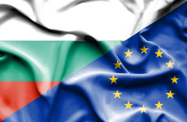 istock Waving flag of European Union and Bulgaria 666714464
