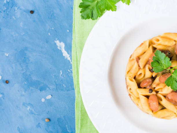 Served Italian penne pasta with kidney beans