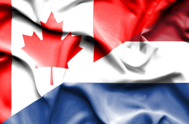 istock Waving flag of Netherlands and Canada 666717938