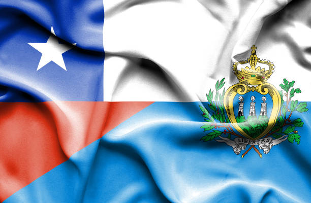 istock Waving flag of San Marino and Chile 666718770