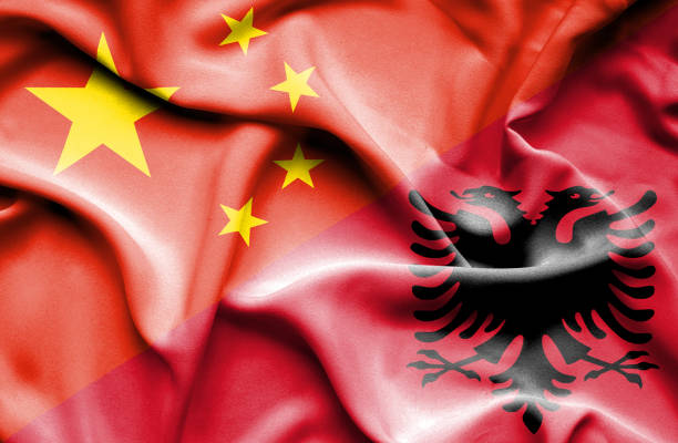 istock Waving flag of Albania and China 666723022
