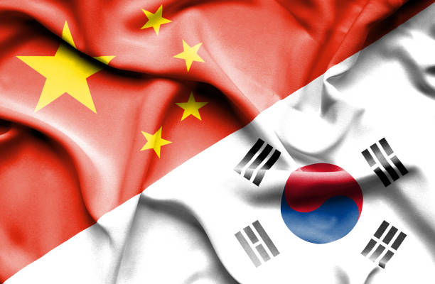 istock Waving flag of South Korea and China 666723554