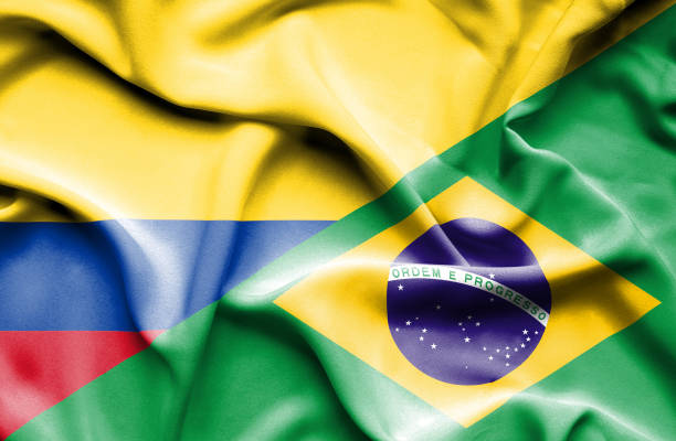 istock Waving flag of Brazil and Columbia 666723744