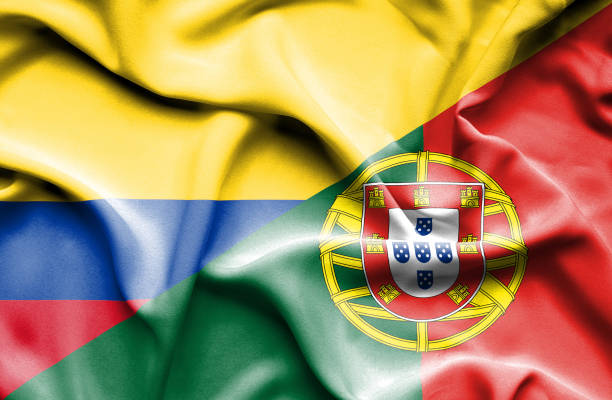 istock Waving flag of Portugal and Columbia 666724278