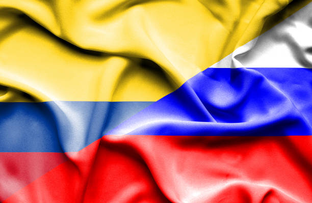 istock Waving flag of Russia and Columbia 666724296