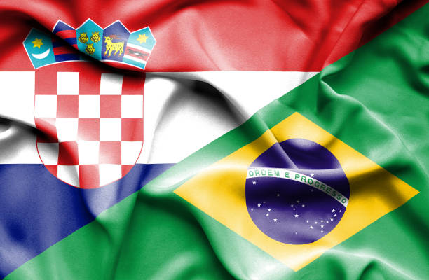 waving flag of brazil and croatia - croatia brazil 幅插畫檔、美工圖案、卡通及圖標