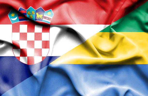 istock Waving flag of Gabon and Croatia 666727368
