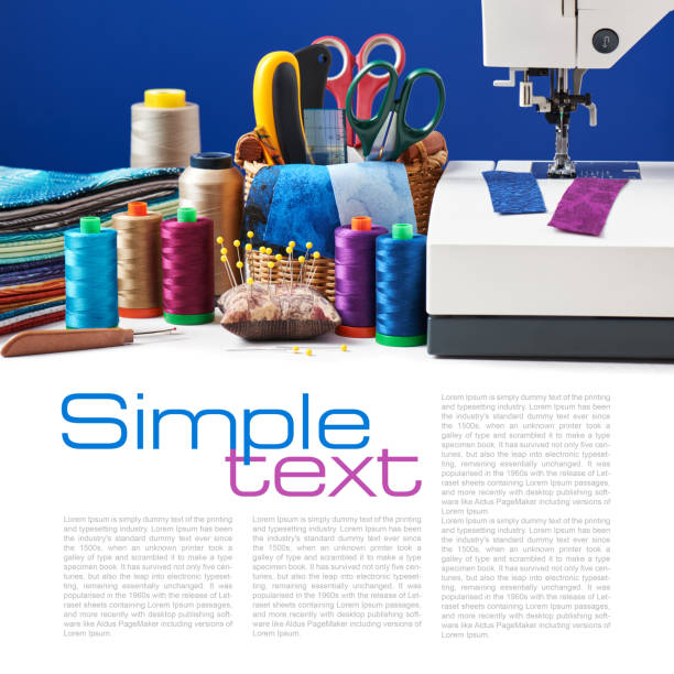 istock Sewing accessories in a basket and spools of threads next to sewing machine 666728206