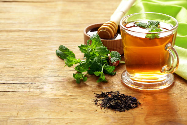 istock Mint flavored tea in a glass cup 666729102