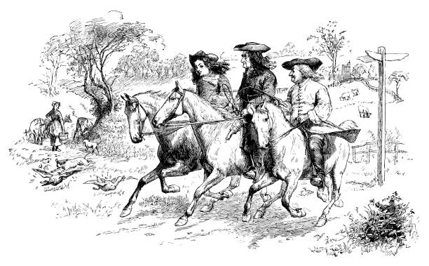 istock Three early 18th century men riding in the countryside 666731920