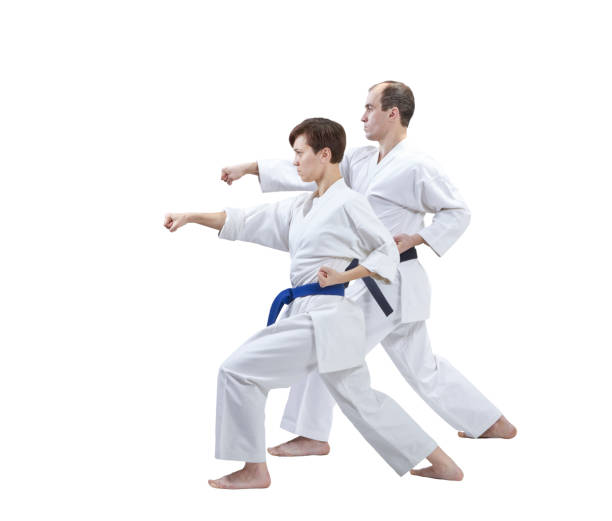 istock With black belt and blue belt the athletes are training punch arm 666737982