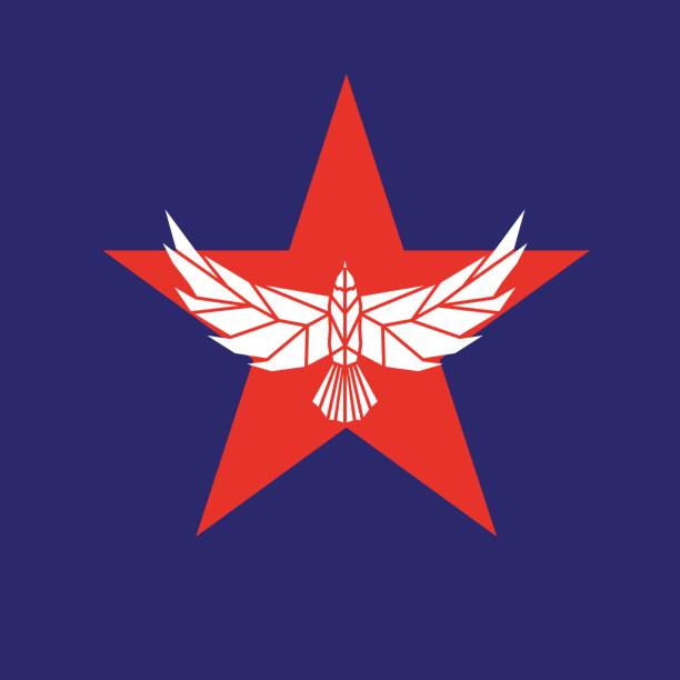 ilustrações, clipart, desenhos animados e ícones de forma de estrela com águia. sinal vector. - symbol military star eagle