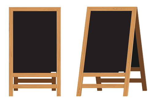 Set of Menu Black Boards. Vector illustration. Element on the theme of the restaurant business. For Chalk drawing. Realistic Wooden announcement board.