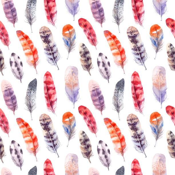istock Seamless pattern. Hand drawn illustration - Background of Watercolor feathers. Aquarelle boho set. Isolated on white background. Perfect for invitations, greeting cards, posters, prints 666753644