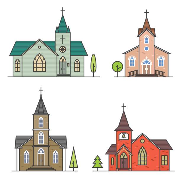 ilustrações, clipart, desenhos animados e ícones de igreja de ícone do vetor linha fina - altar residential structure spirituality house