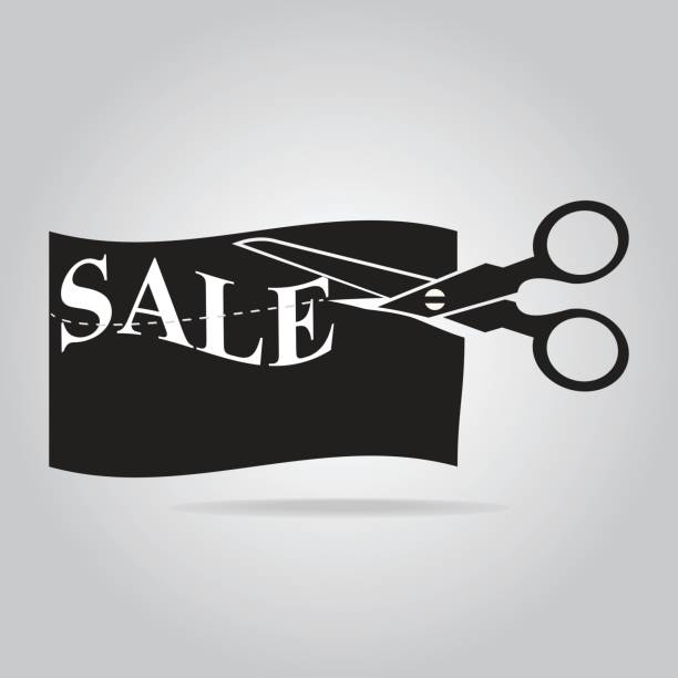 nożyczki odciąć ikonę etykiety sprzedaży - guzik artykuł do szycia stock illustrations