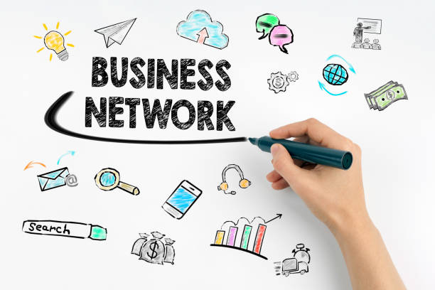 istock business network concept. Hand with marker writing 666763924