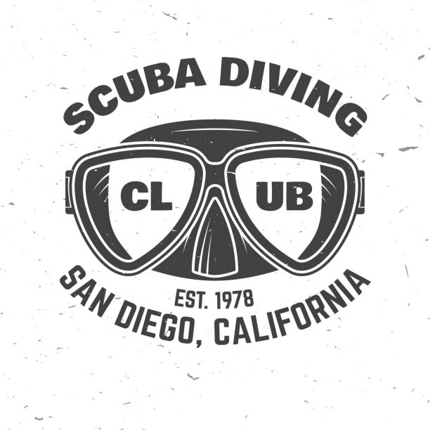 illustrazioni stock, clip art, cartoni animati e icone di tendenza di club di immersioni subacquee. illustrazione vettoriale - label travel san diego california california