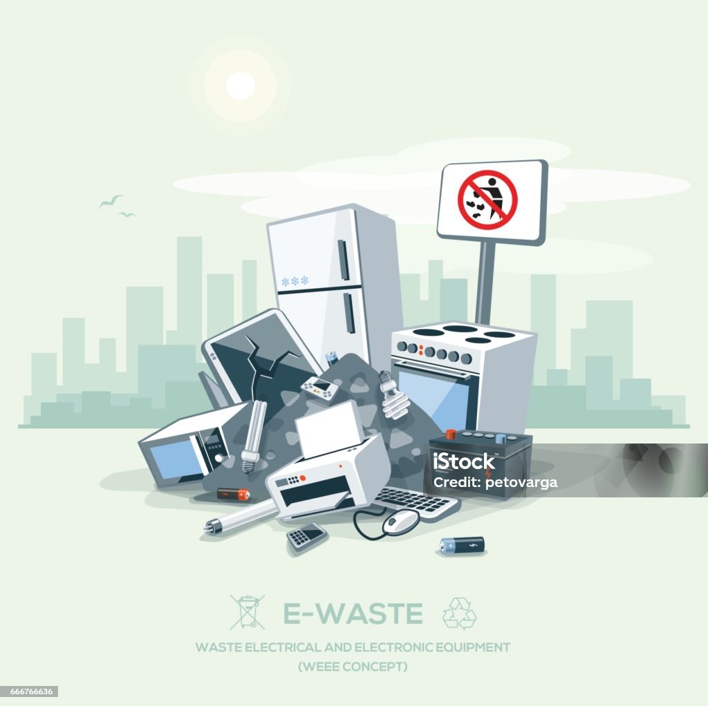 Müll Müll-E-Müll-Stack Straße unterwegs - Lizenzfrei Elektroschrott Vektorgrafik