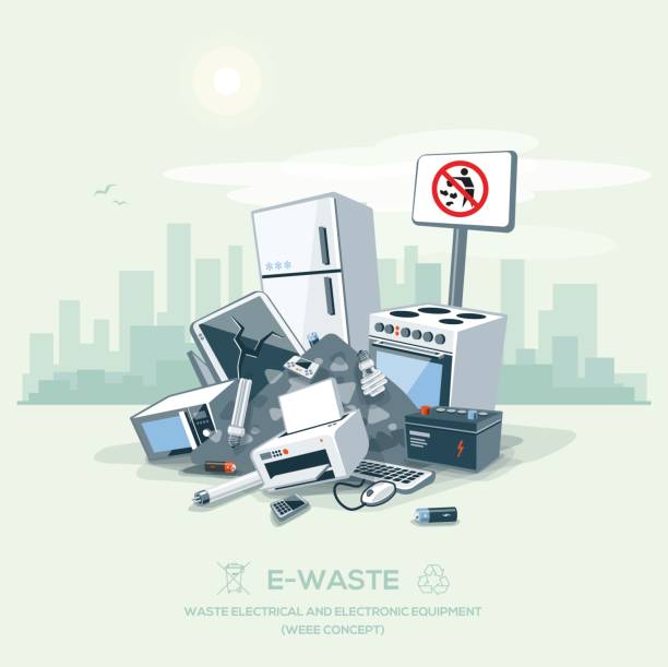Littering Garbage E-waste Stack on the Street Road vector art illustration
