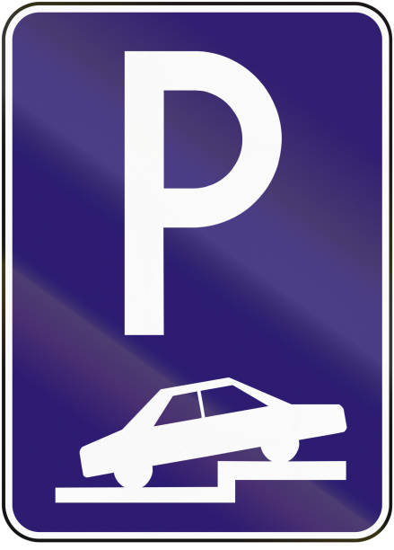 istock Road sign used in Slovakia - Parking perpendicular or diagonal on the pavement 666767182