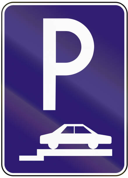 istock Road sign used in Slovakia - Parking perpendicular or diagonal on the pavement 666769320