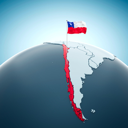 Chile, Santiago flag on blue globe with the country in red.