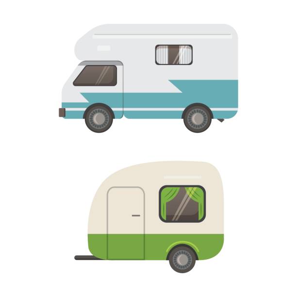 Retro camper trailer collection. car trailers caravan. tourism. Retro camper trailer collection. car trailers caravan. tourism. rv stock illustrations