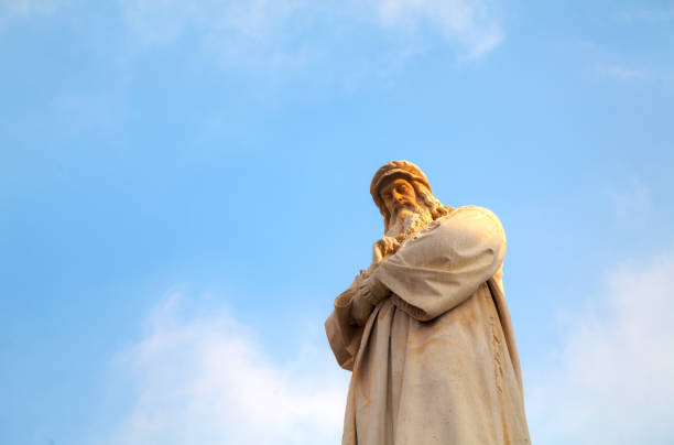 Leonardo Da Vinci statue at Piazza della Scala in Milan, Italy