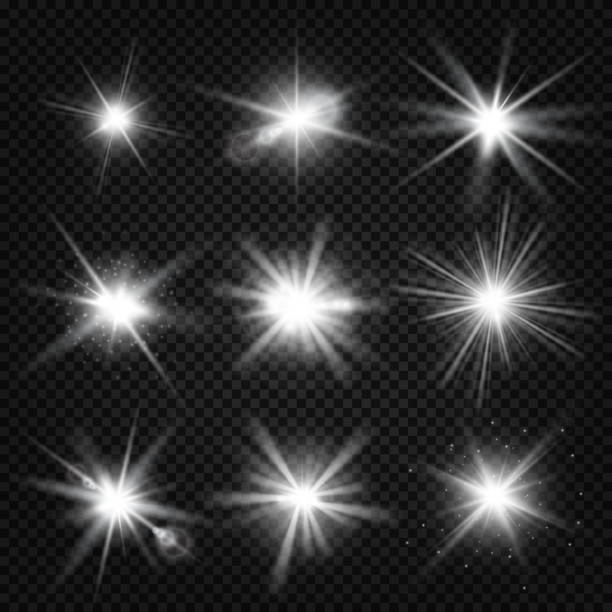 Vector white burst rays, glowing light, stars bursts with sparkles isolated on transparent background Vector white burst rays, glowing light, stars bursts with sparkles isolated on transparent background. Effect of sparkle magic glitter illustration boy band stock illustrations
