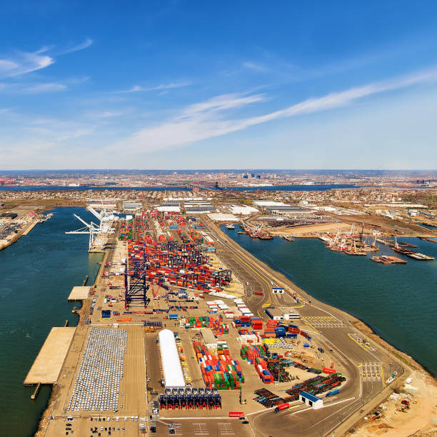 istock Aerial view to global container terminal in Bayonne 666789214