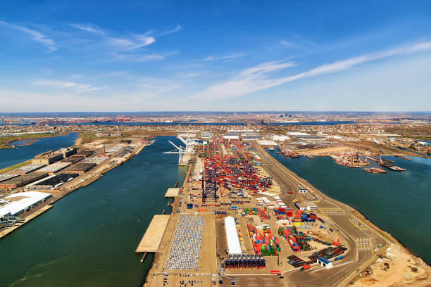 istock Aerial view on global container terminal in Bayonne 666789222