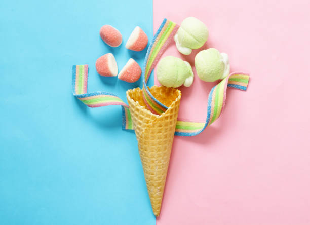 istock waffle cone with jelly sweets - funny food 666789296