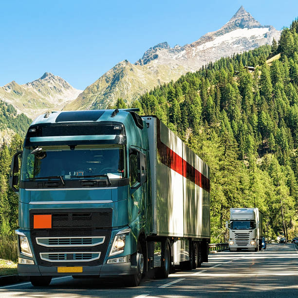 istock Trucks on road at Visp Swiss 666789474