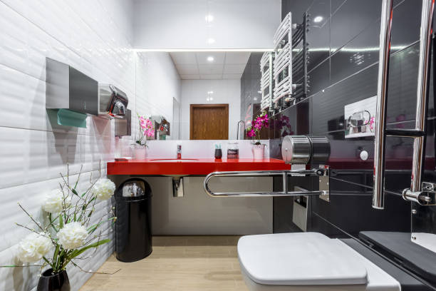 istock Black and white handicap bathroom 666792670