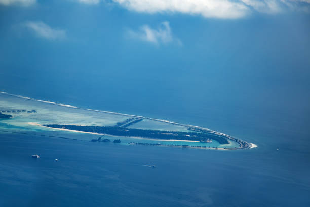istock Aerial high angle view to tropical islands at Maldives 666798964