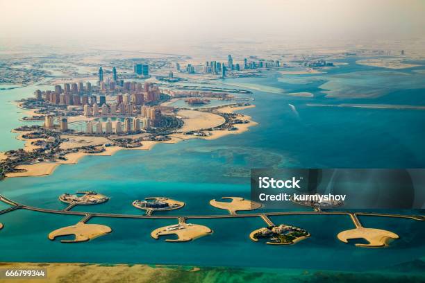 Aerial View Of City Doha Capital Of Qatar Stock Photo - Download Image Now - Qatar, Doha, Aerial View
