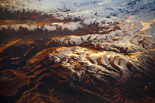 Aerial view from air plane of mountains