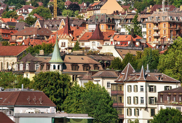 istock Panoramic view on Roofs in Zurich city center 666802154
