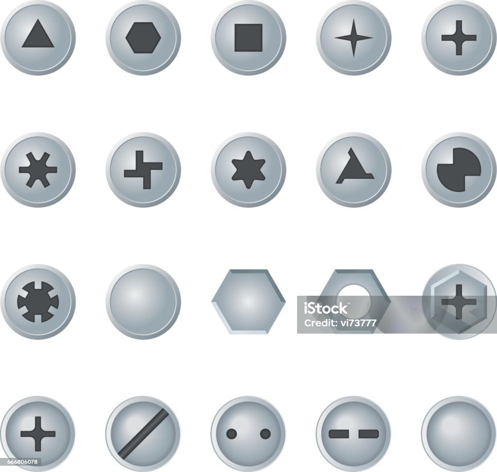 Screw Front Design Screw And Bolt Heads Set Isolated Vector Design Elements Stock ...
