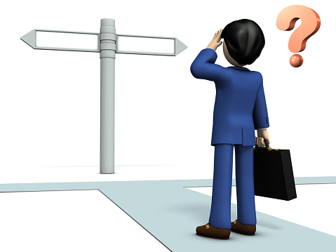 A young businessman who has to choose between them. 3D illustration