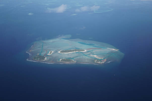 istock Look from the plane on islands, Maldives 666823646